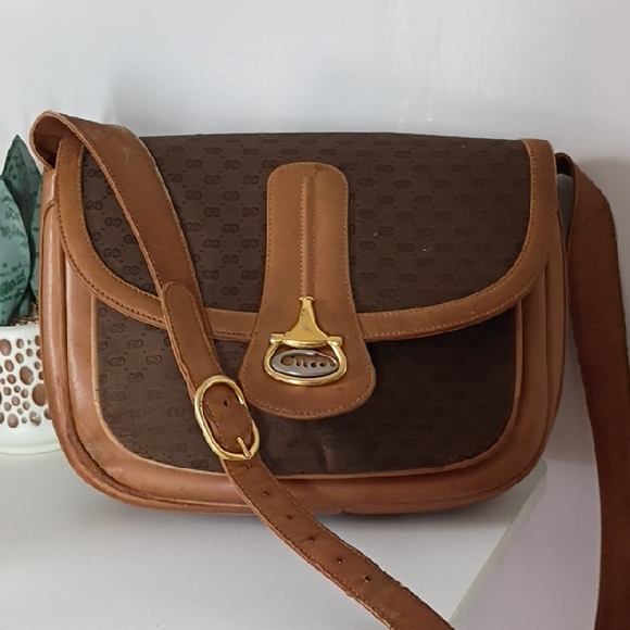 Gucci Handbags - Gucci Brown and Tan Monogram Crossbody Bag